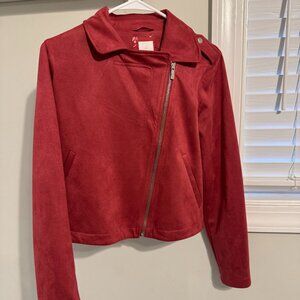 Ladies Red/Pink Suede Moto Jacket
